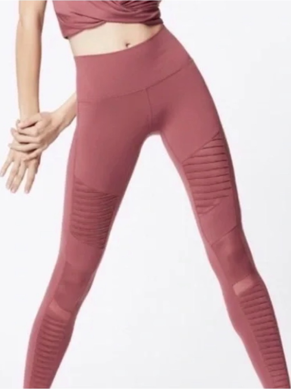 ALO Yoga Ribbed Moto Leggings - Dusty Rose